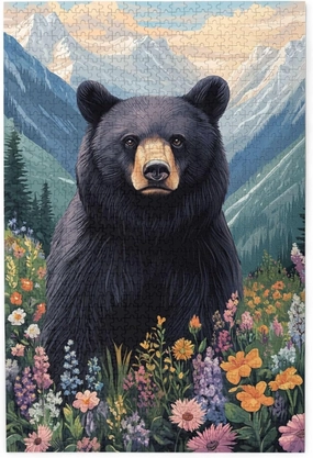 Alpine Gardens Jigsaw Puzzles For Adults 1000 Pieces,Vibrant Wildlife Bears And Flowers,Every Piece Is Unique,Great For Relaxation And Display For Animal Enthusiast
