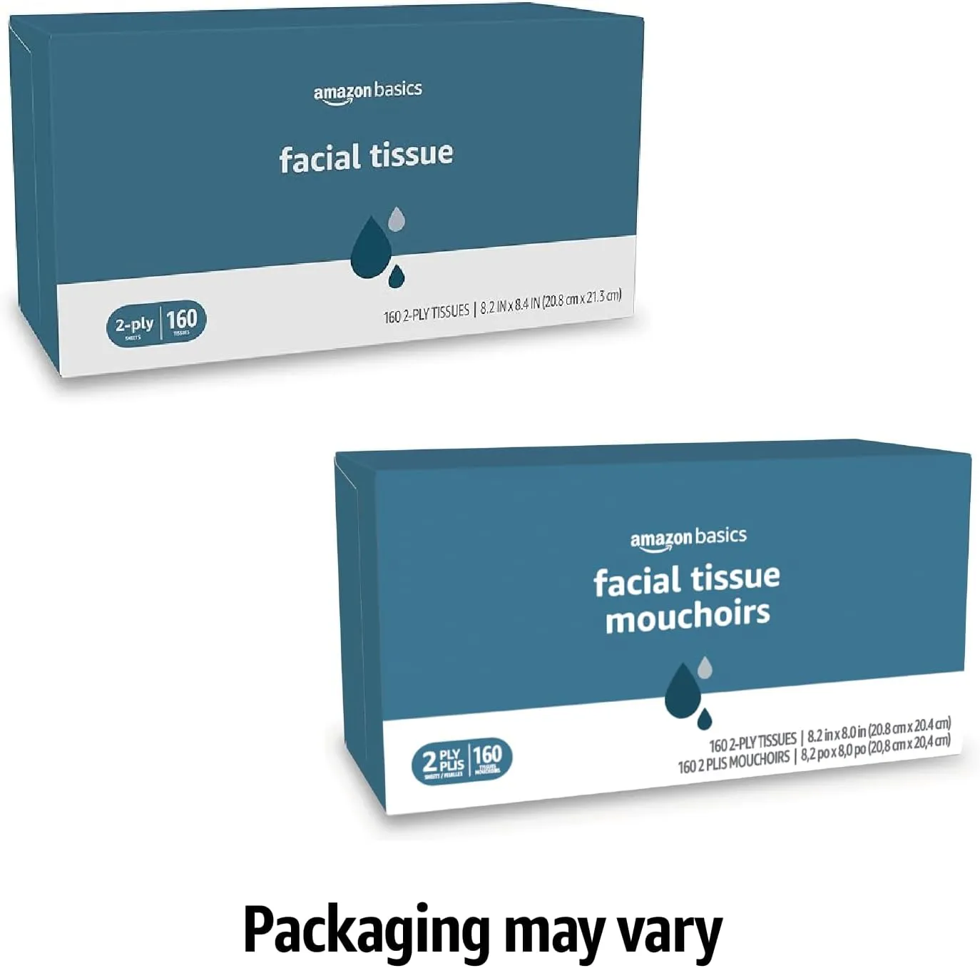 Amazon Basics Facial Tissue, 2-Ply, 2880 Count (18 Packs of 160), (Packaging May Vary)