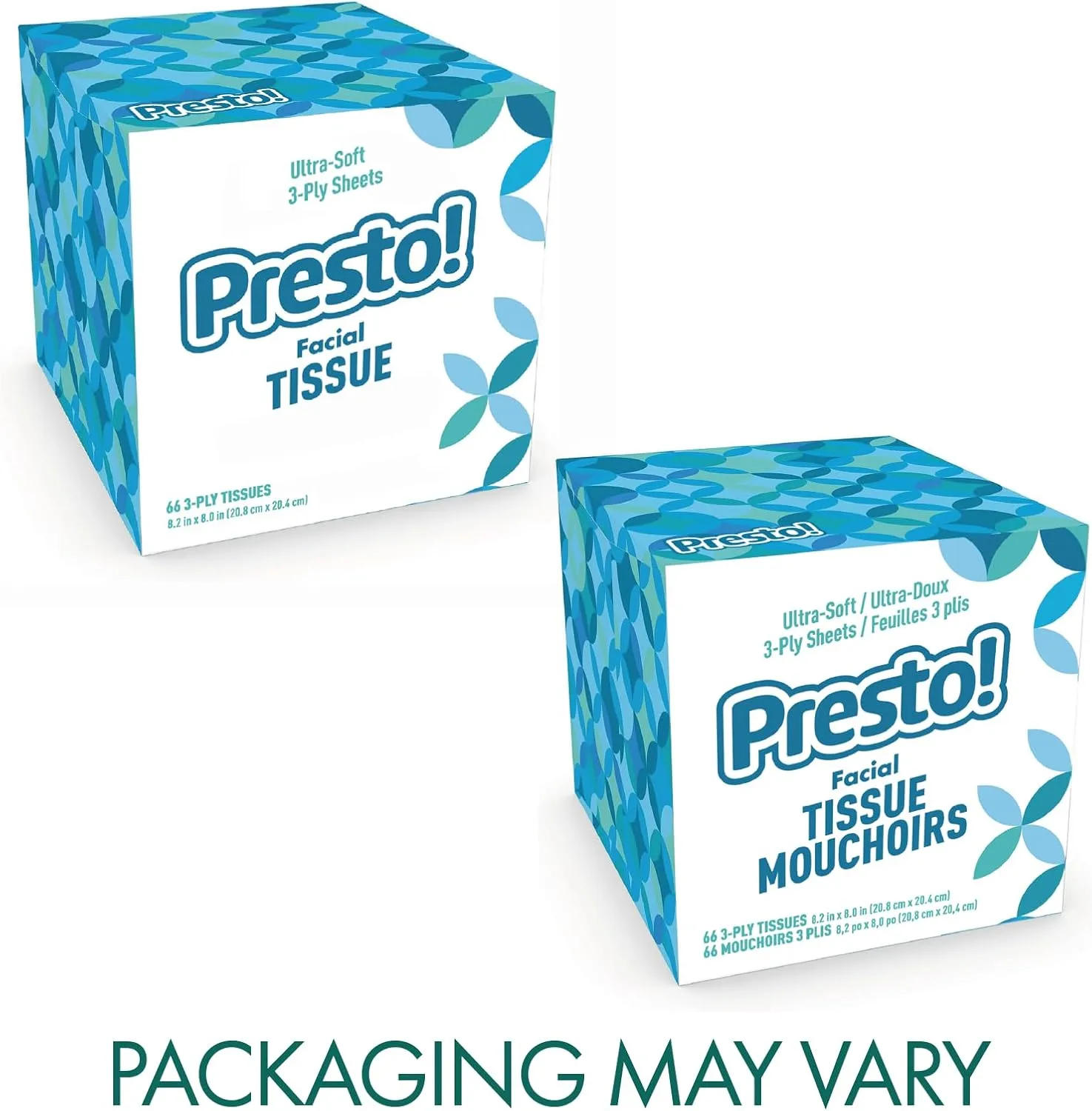 Amazon Brand - Presto! Ultra-Soft 3-Ply Premium Facial Tissues, 1188 Count (18 Packs of 66), (Packaging May Vary)