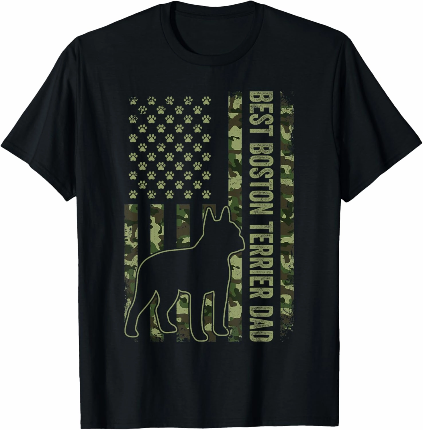 American Flag Best Boston Terrier Dad Ever Tee Dog Dad T-Shirt