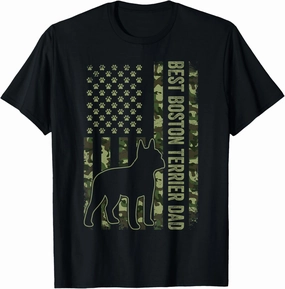 American Flag Best Boston Terrier Dad Ever Tee Dog Dad T-Shirt
