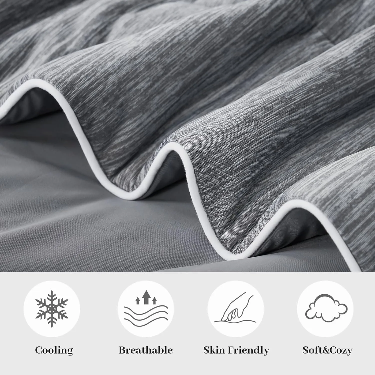 Amélie Home Cooling Comforter Queen Size, Reversible Lightweight Cooling Blanket for Hot Sleepers, Q-Max 0.43 Summer Breathable Cooling Quilt for Night Sweats, 90" x 90", Heather Charcoal Grey
