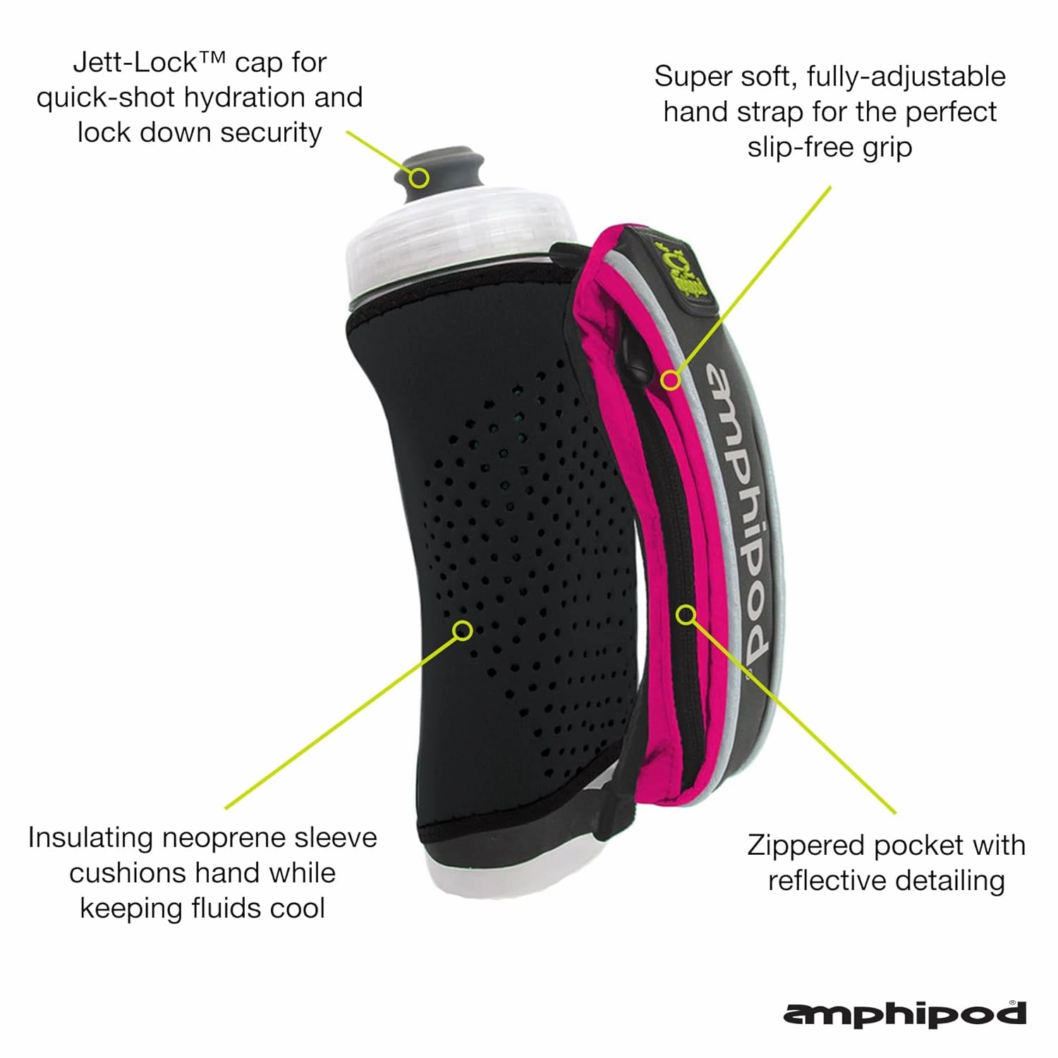 Amphipod Hydraform Jett-Lite Thermal Handheld, Ergonomic Hydration & Storage for Runners, Hikers & Athletes (12 & 20 oz.) - Sangria/Black - 20 oz.