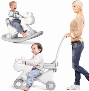 Ancaixin 4 in 1 Rocking Horse for Toddlers 1-3 Years Old, Balance Bike Ride On Toys with Push Handle, Backrest and Balance Board for Baby Girl and Boy, Unicorn Kids Riding Birthday (White)