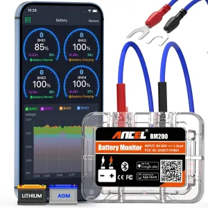 ANCEL BM200 Car Battery Tester 12V Automotive Battery Monitor Bluetooth Auto Battery Load Tester with Cranking Charging Test Alarm Record Voltage History Voltmeter for Car/RV/Motorcycle/Truck/Boat