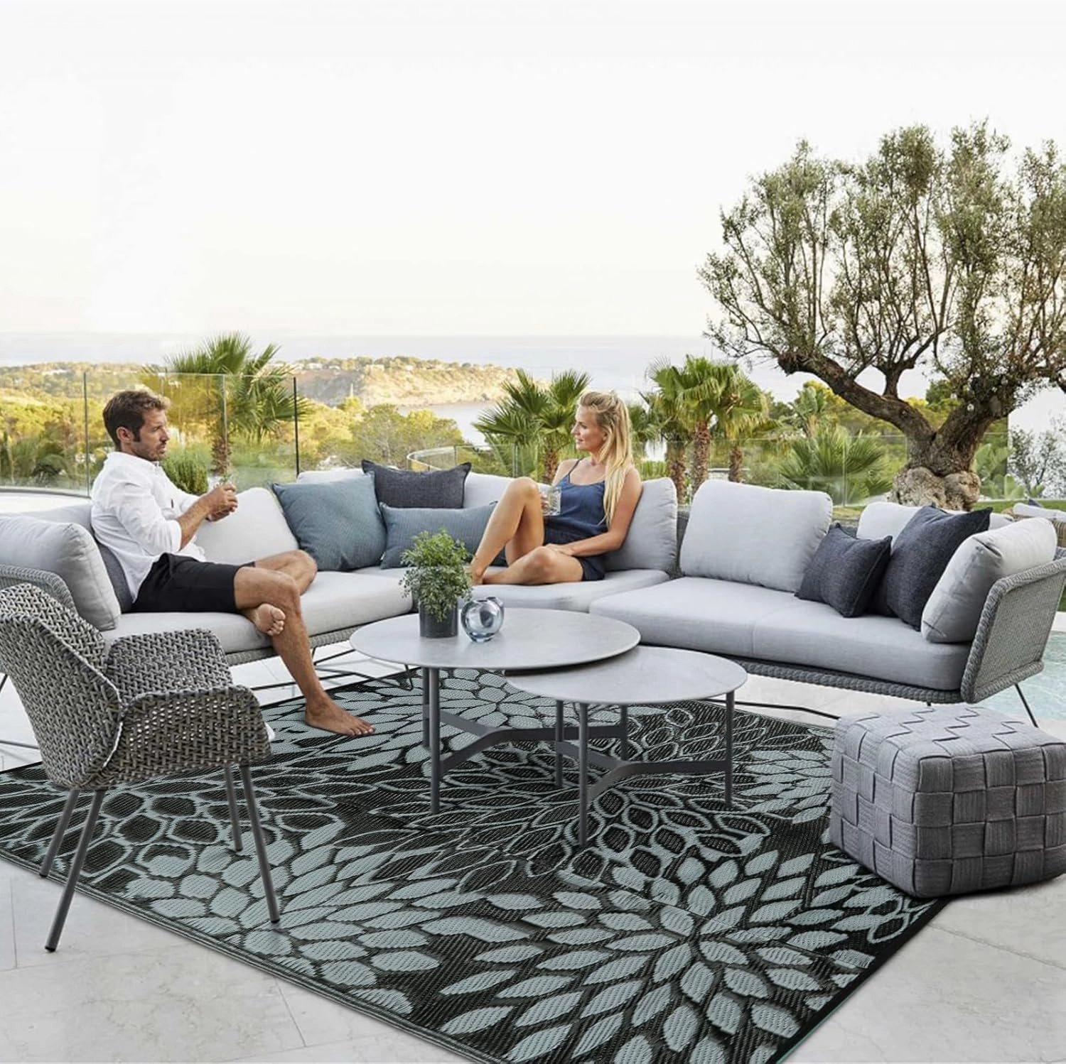 Anidaroel Outdoor Rugs 6x9ft for Patios Clearance Waterproof, Reversible Tropical Plastic Straw Camping Mat Outside Rug, Large Outdoor Area Rug for RV, Porch, Deck, Balcony, Picnic(6'x9')