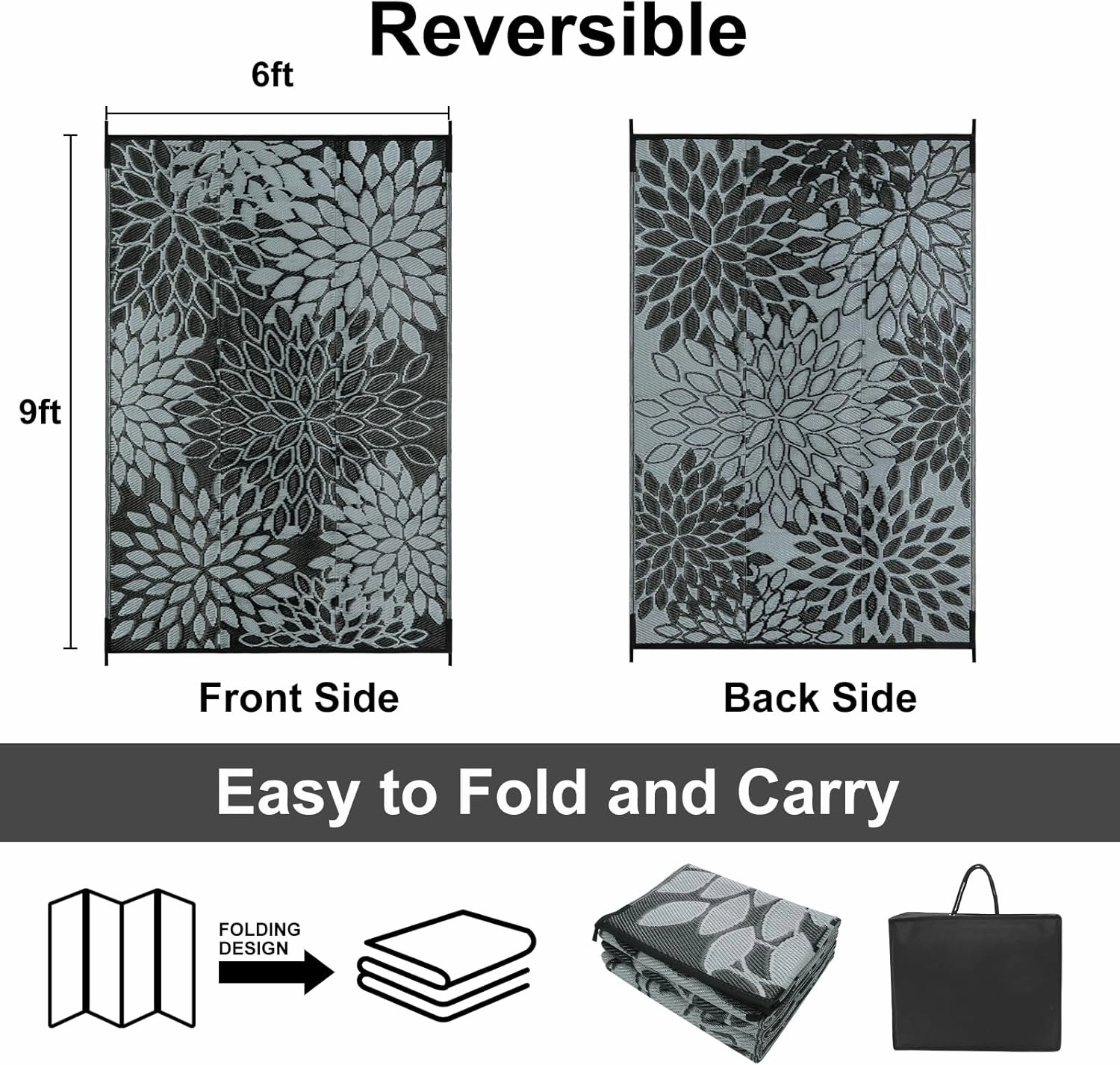 Anidaroel Outdoor Rugs 6x9ft for Patios Clearance Waterproof, Reversible Tropical Plastic Straw Camping Mat Outside Rug, Large Outdoor Area Rug for RV, Porch, Deck, Balcony, Picnic(6'x9')