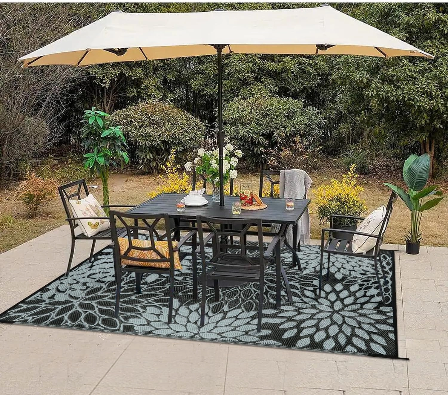 Anidaroel Outdoor Rugs 6x9ft for Patios Clearance Waterproof, Reversible Tropical Plastic Straw Camping Mat Outside Rug, Large Outdoor Area Rug for RV, Porch, Deck, Balcony, Picnic(6'x9')
