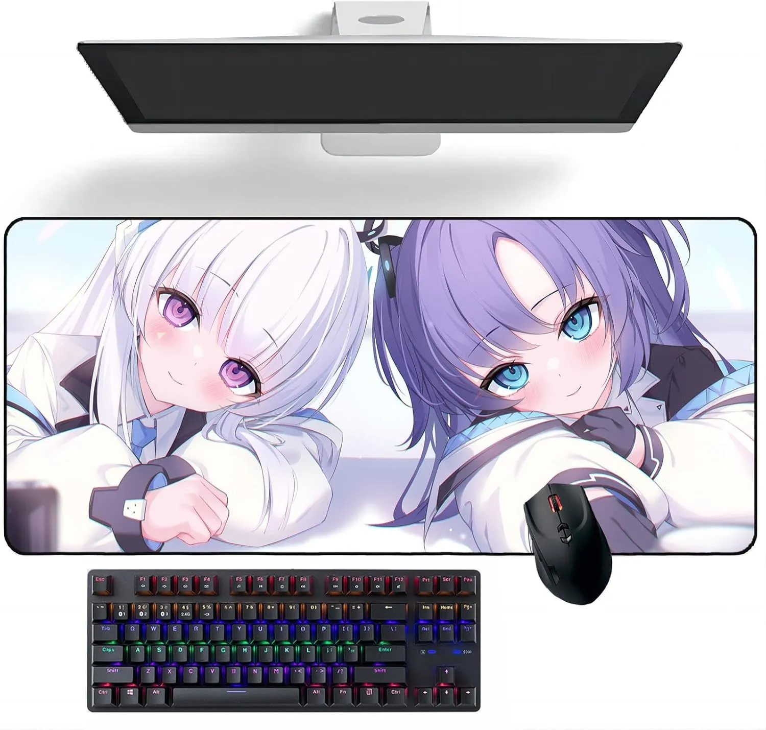 Anime Mouse pad Blue Archive Yūka & Noa Anime Mouse Pads Deskmat Keyboard Mat Large Mouse Pads, 400mm*900mm*3mm