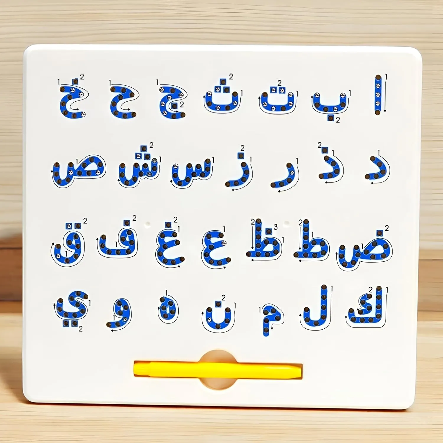 Arabic Magnetic Alphabet Letters Practicing Board for Tracing Arabic Letters, 2 in 1 Reading & Writing Practice, for Toddlers Preschool Educational Learning Games, with Stylus Magnetic Pen (Blue)