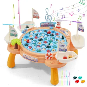 Ark miido Fishing Game Toy Set - 45 Fish, 4 Poles, Rotating Board with Legs On-Off Music Switch Family Board Game Multiplayer Game Toy for Kids Boys and Girls Age 3 