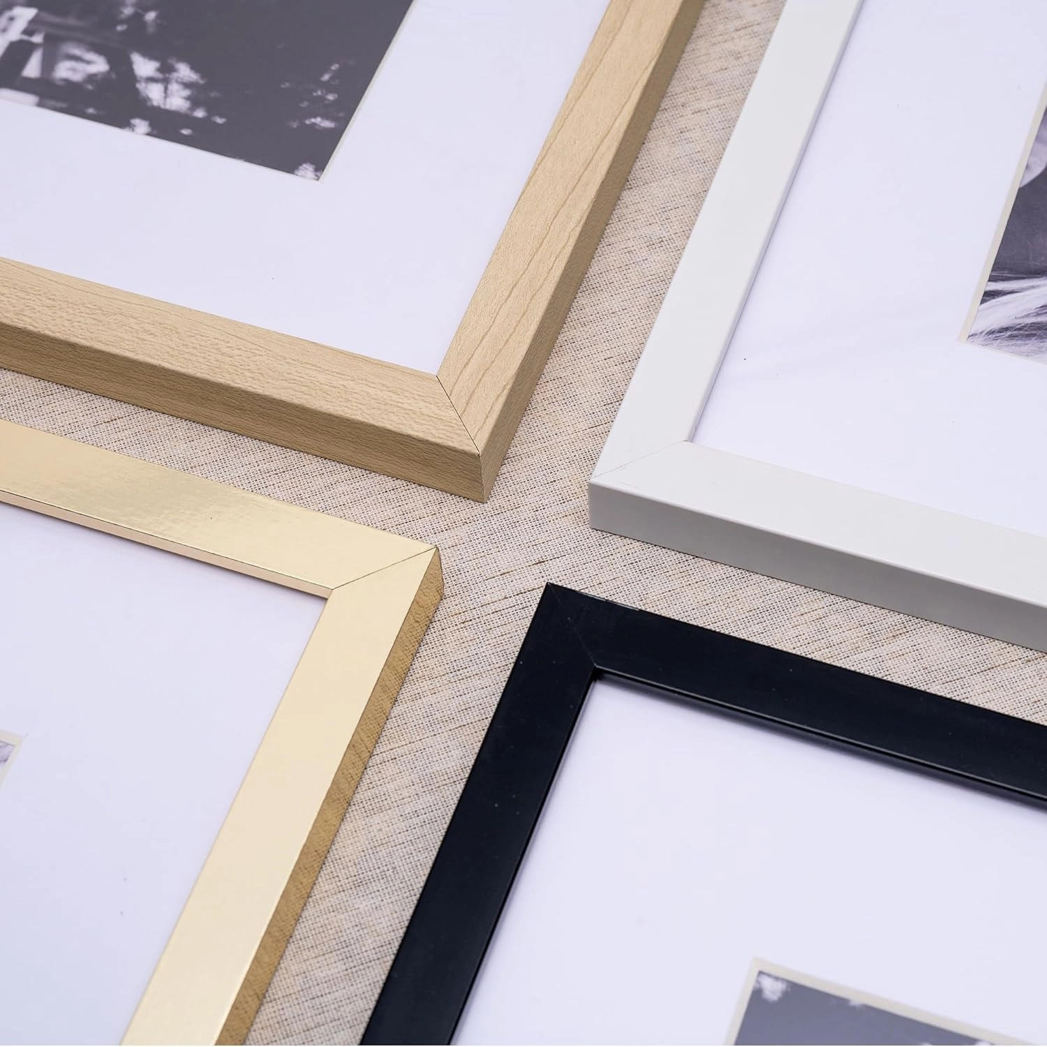 ArtbyHannah Square Picture Frame, Gold Gallery Wall Frame Set Display Pictures 8x8 inch with Mat or 10x10 inch Without Mat, Wall Hanging Photo Frame for Living Room or Staircase Decoration (9 Pack)