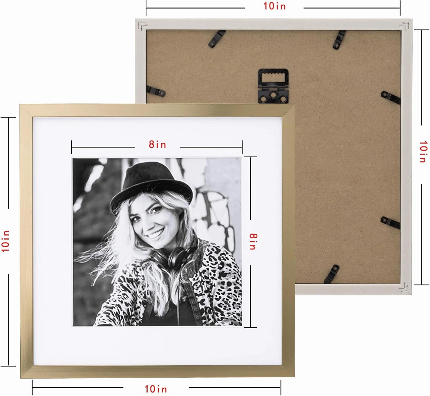 ArtbyHannah Square Picture Frame, Gold Gallery Wall Frame Set Display Pictures 8x8 inch with Mat or 10x10 inch Without Mat, Wall Hanging Photo Frame for Living Room or Staircase Decoration (9 Pack)