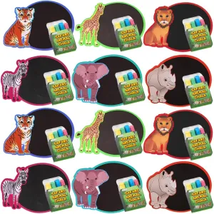 ArtCreativity Safari Animal Chalkboard Sets (Pack of 12) 1 Colorful Animal Chalk Board   4 Colorful Chalks - Small Chalkboards - Assorted Colors - Great Party Favor - Amazing Gift Idea for Kids