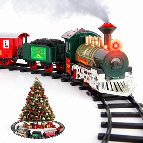 ArtCreativity Kids Train Set - Electric Train Set with Lights & Sound, Battery-Operated Train Toy with 4 Cars and Tracks - Christmas Train Sets for Around The Tree, Great Gift Idea for Boys and Girls