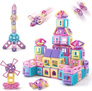 ASOK Magnetic Blocks 124 Pcs Mini Castle Building Tiles STEM Educational Construction Toys for Kids Age 4 5 6 7 8 9 Years Old Girls Boys Gifts