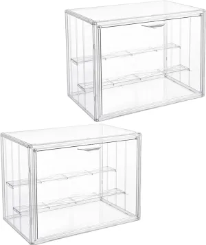 Attelite 2pack Clear Acrylic Display Boxes,3 Tiers Display Case with 2 Movable Plates, Display Storage Box with Magnetic Door, Stackable Showcase for Action Figures