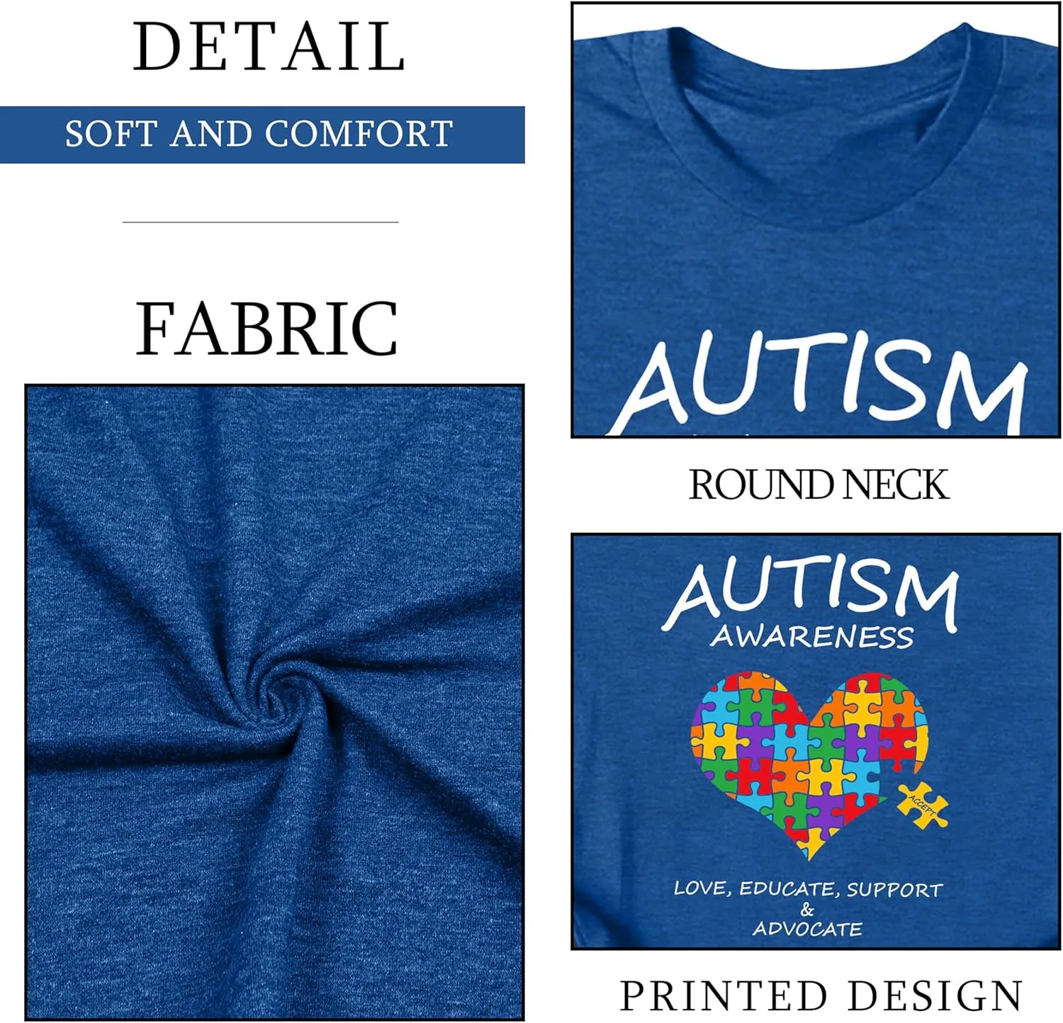 Autism Awareness Shirt for Women I Wear Blue Tshirt Autistic Mom T-Shirt Puzzle Piece Short Sleeve Tops