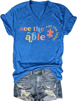 Autism Awareness Shirt for Women I Wear Blue Tshirt Autistic Mom T-Shirt Puzzle Piece Short Sleeve Tops