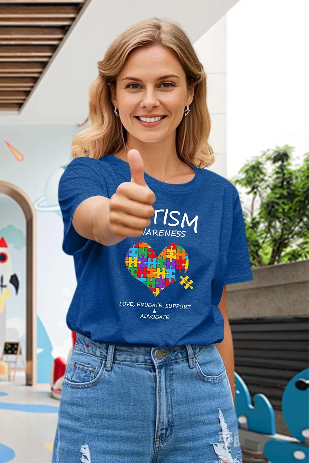 Autism Awareness Shirt for Women I Wear Blue Tshirt Autistic Mom T-Shirt Puzzle Piece Short Sleeve Tops