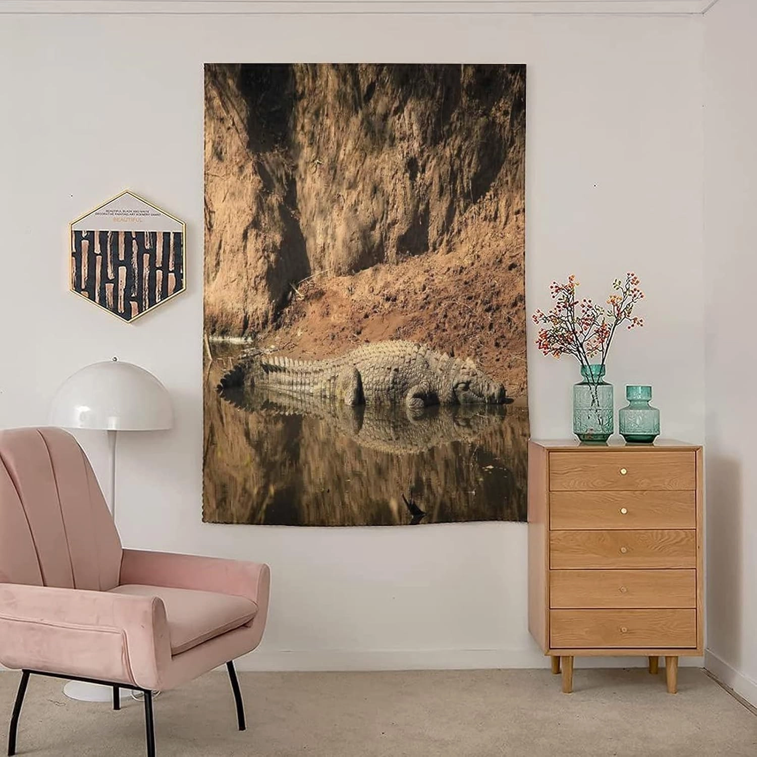 Autohesion Curtains, Animal Window Curtain Panel, Nile Crocodile Swimming in the River Rock Print Thermal Lnsulated Room Darkening Small Drapes,59W x72L Inches, for Bathroom Living Room Bedroom