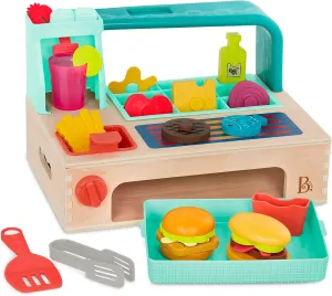 B. toys- Mini Chef - Build-a-Burger Playset- Pretend Play Wooden Burger Play Set – Play Food & Role-Play Accessories – Cooking Toys for Kids- 3 Years  