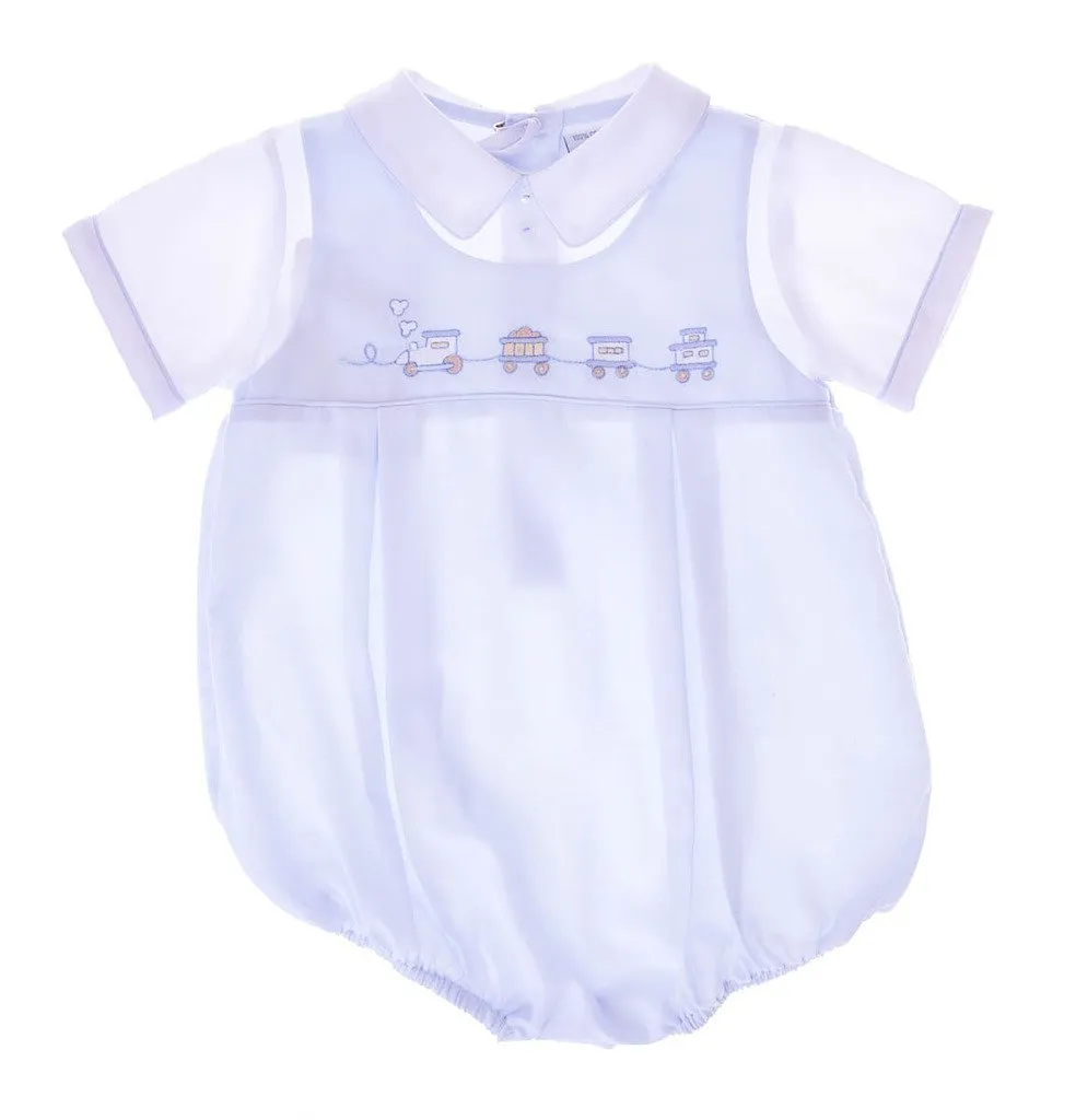Baby Boys Hand Smocked Classic Creeper - Blue Train, 6M