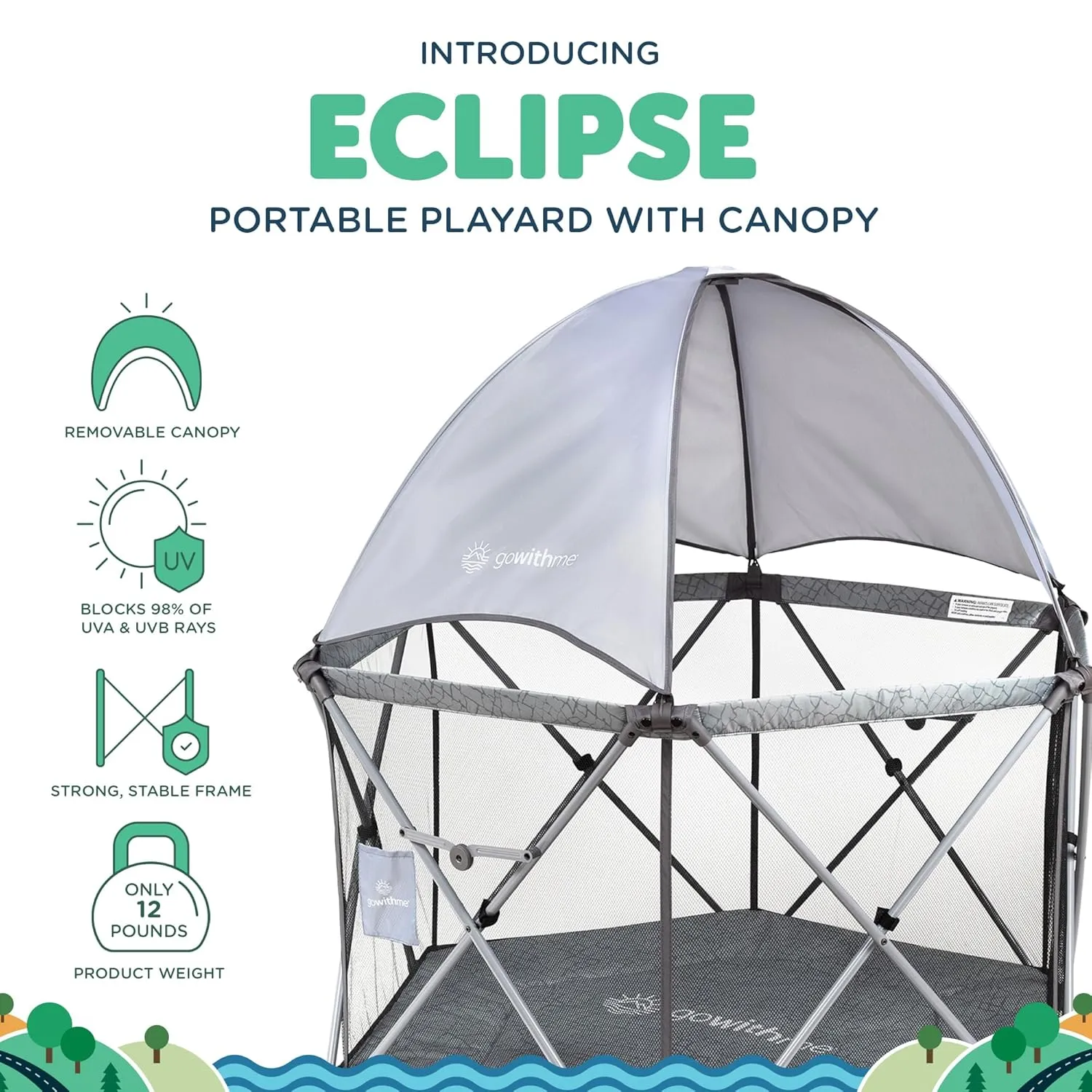 Baby Delight Go with Me Eclipse Deluxe Portable Playard | Playpen | Sun Canopy | Indoor and Outdoor | Ultra Padded Nylon Floor | Elephant Grey