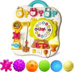 Baby Textured Multi Sensory Toys for Toddlers 1-3 Soft Balls Montessori Infant Baby Toys and Montessori Busy Board Sensory Toys for Toddlers 1-3, 13 Activity Music & Led Light Up Montessori Toys for 2