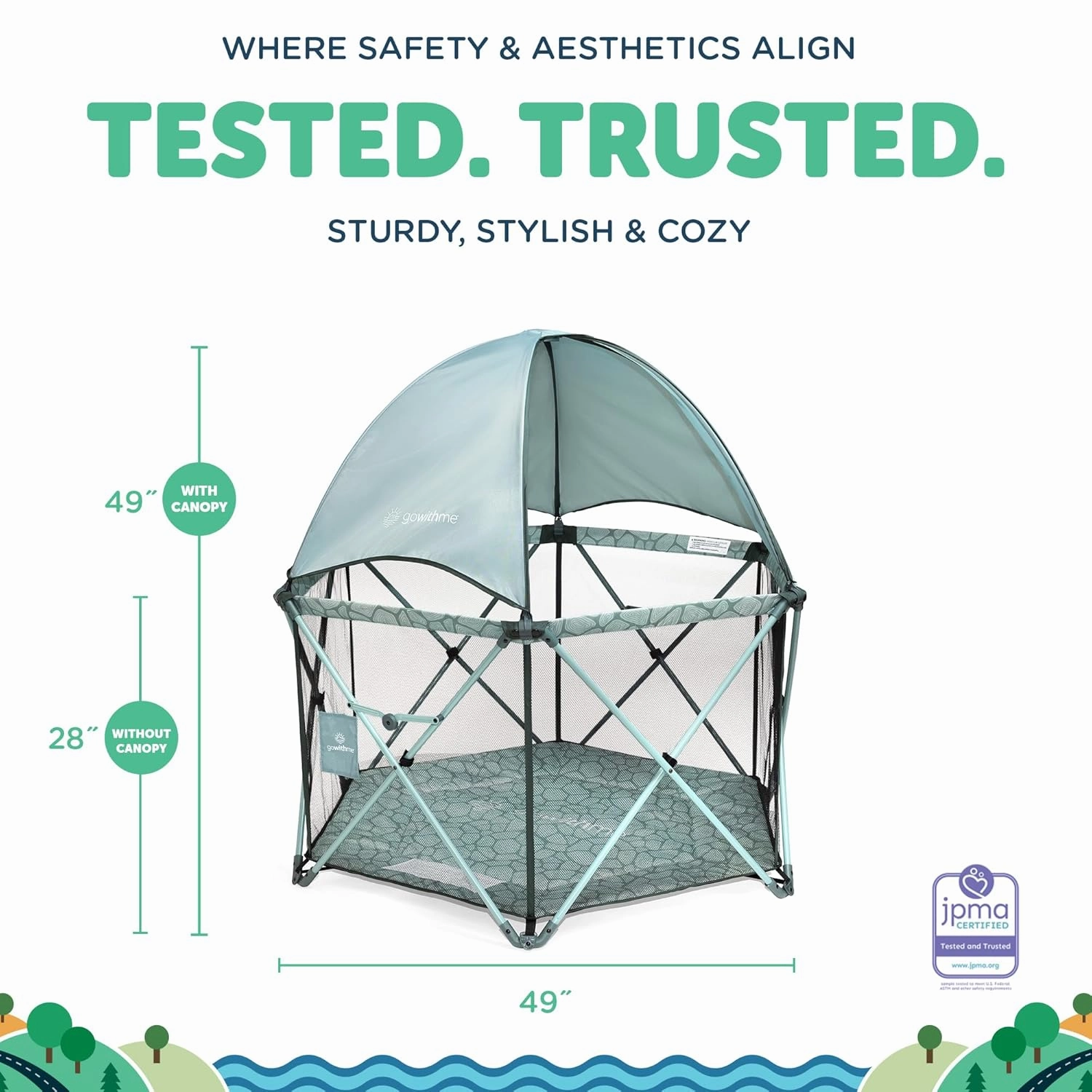Baby Delight Go with Me Eclipse Deluxe Portable Playard | Playpen | Sun Canopy | Indoor and Outdoor | Ultra Padded Nylon Floor | Green Garden
