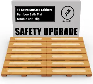 Bamboo Bath Mat for Shower, Dual Anti-Slip for Surface & Bottom, Waterproof Foldable Shower Mat, Easy to Carry and Storage, Perfect for Indoor Outdoor （ Natural, 20.86×13.77×1.14 Inches）