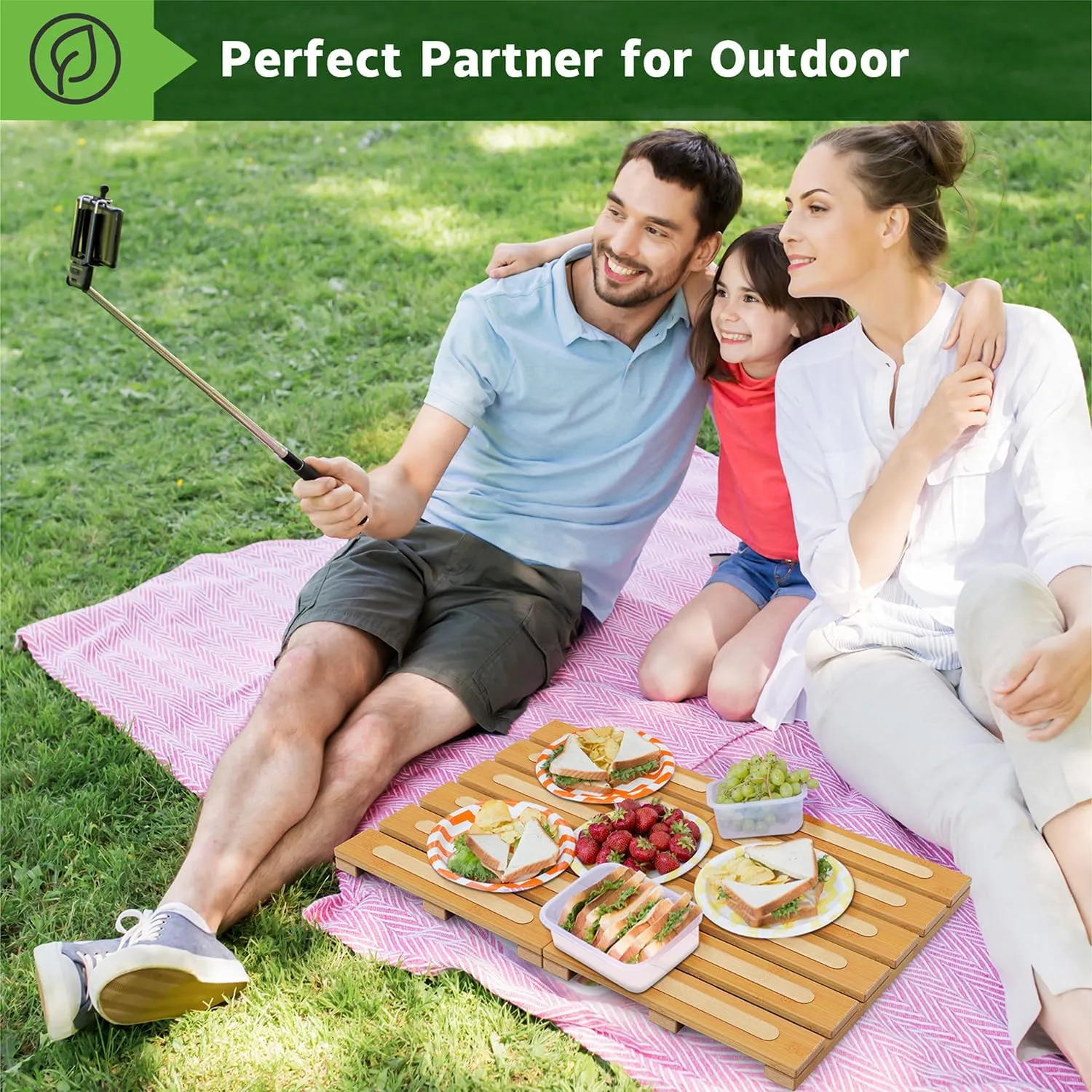 Bamboo Bath Mat for Shower, Dual Anti-Slip for Surface & Bottom, Waterproof Foldable Shower Mat, Easy to Carry and Storage, Perfect for Indoor Outdoor （ Natural, 20.86×13.77×1.14 Inches）