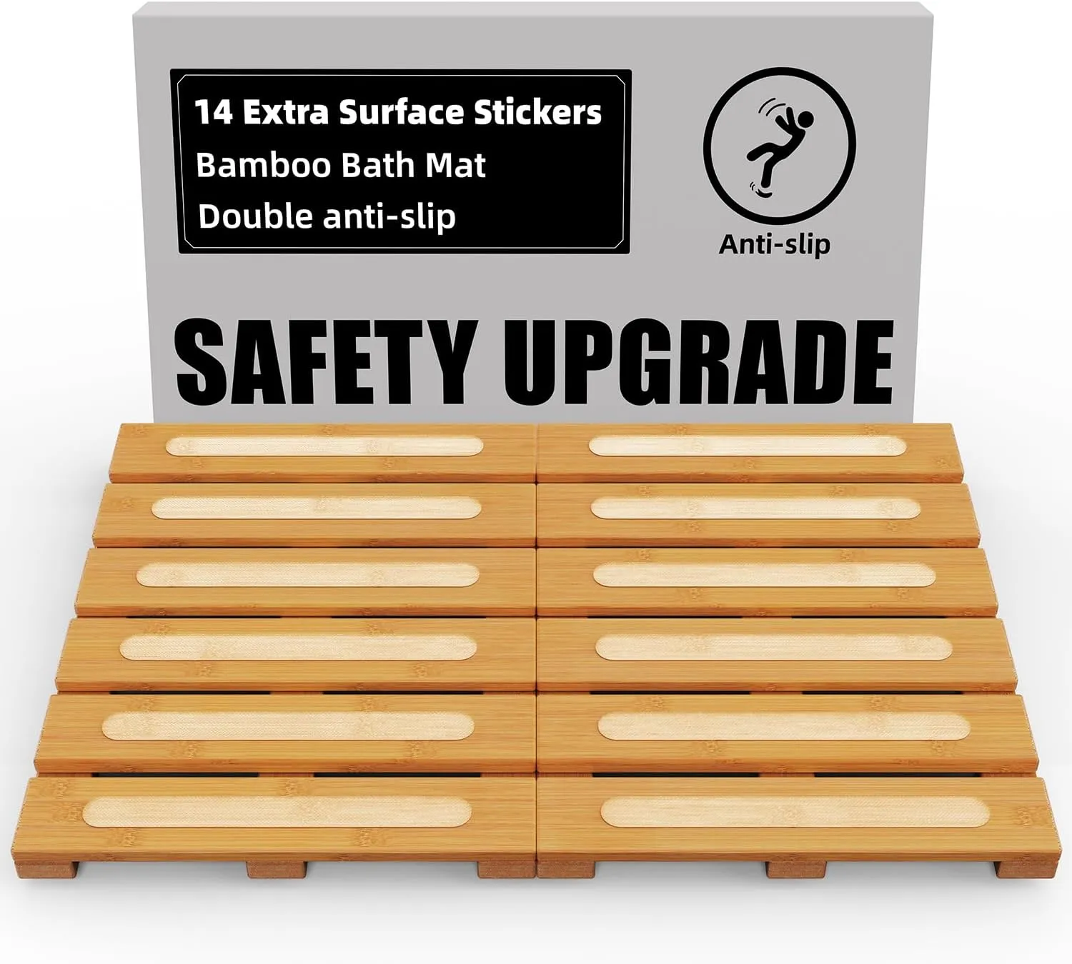 Bamboo Bath Mat for Shower, Dual Anti-Slip for Surface & Bottom, Waterproof Foldable Shower Mat, Easy to Carry and Storage, Perfect for Indoor Outdoor （ Natural, 20.86×13.77×1.14 Inches）