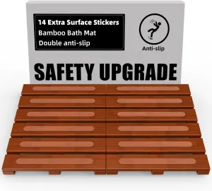 Bamboo Bath Mat for Shower, Non-Slip Bath Mat, Waterproof Foldable Shower Mat, Easy to Carry and Storage, Perfect for Indoor Outdoor （ Brown, 20.86×13.77×1.14 Inches）