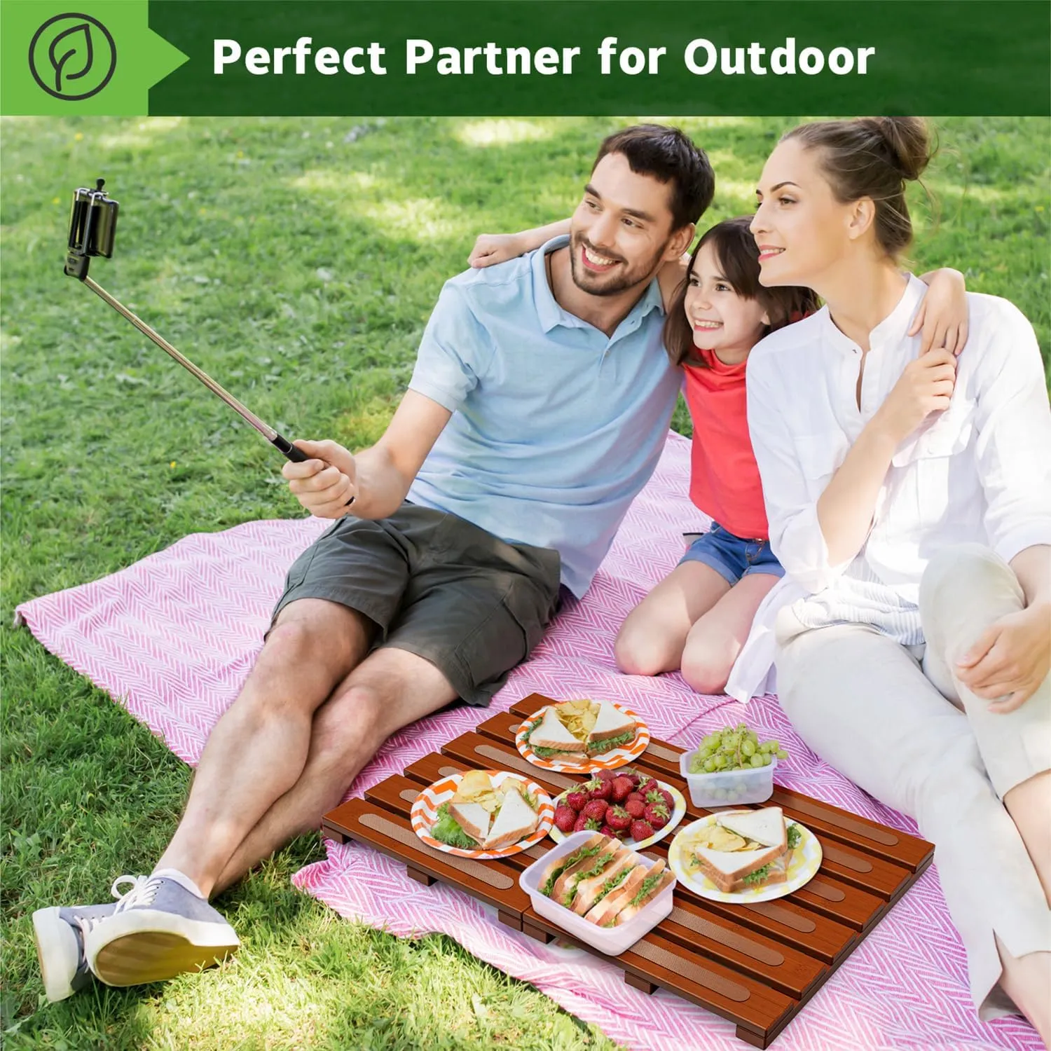 Bamboo Bath Mat for Shower, Non-Slip Bath Mat, Waterproof Foldable Shower Mat, Easy to Carry and Storage, Perfect for Indoor Outdoor （ Brown, 20.86×13.77×1.14 Inches）
