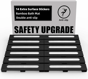 Bamboo Bath Mat for Shower, Dual Anti-Slip for Surface & Bottom, Waterproof Foldable Shower Mat, Easy to Carry and Storage, Perfect for Indoor Outdoor （Black, 20.86×13.77×1.14 Inches）
