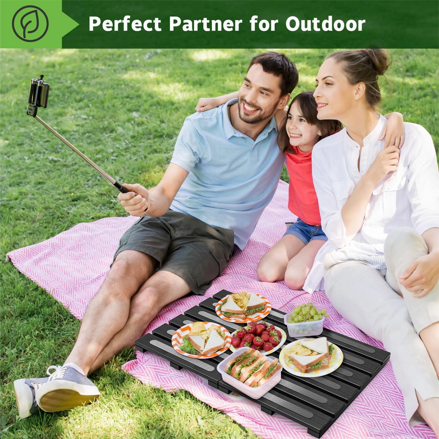 Bamboo Bath Mat for Shower, Dual Anti-Slip for Surface & Bottom, Waterproof Foldable Shower Mat, Easy to Carry and Storage, Perfect for Indoor Outdoor （Black, 20.86×13.77×1.14 Inches）