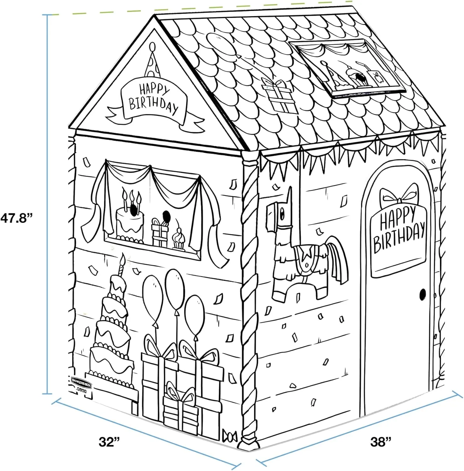 Bankers Box at Play Color in Birthday Playhouse, Cardboard Playhouse and Life Size Craft Activity for Kids and Families
