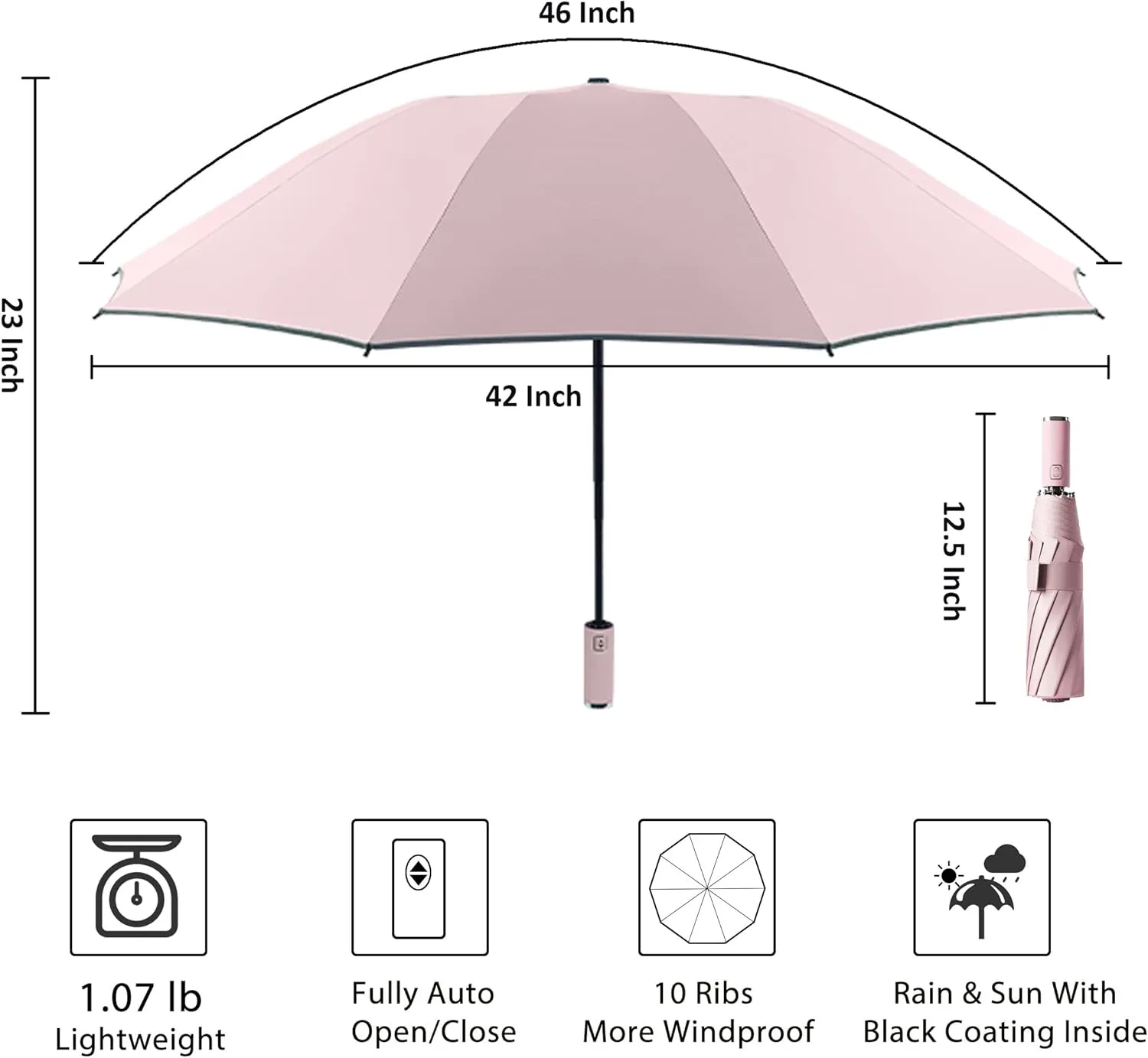 BAODINI Inverted UV Umbrella for Rain and Sun Medium Size UPF 50  Rverse Compact Umbrella Auto Open Close