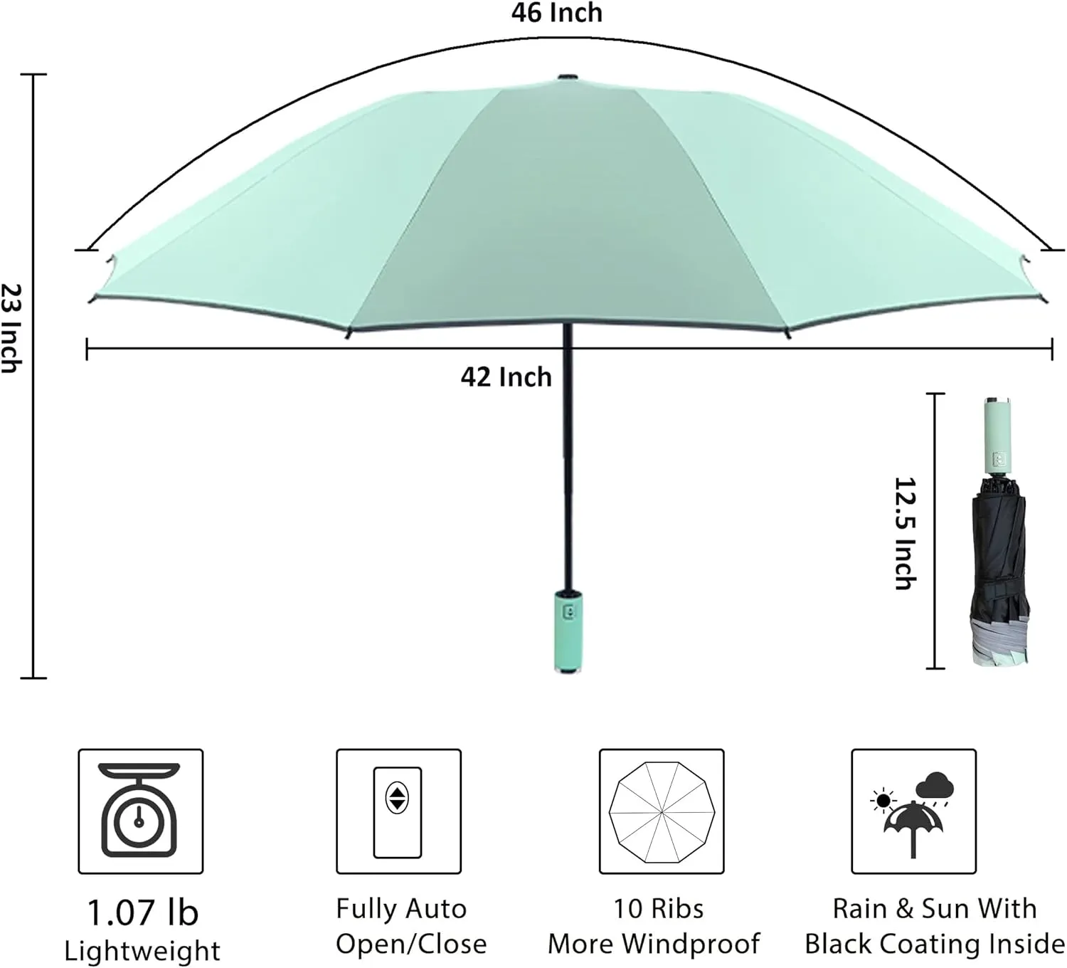 BAODINI Inverted UV Umbrella for Rain and Sun Medium Size UPF 50  Rverse Compact Umbrella Auto Open Close
