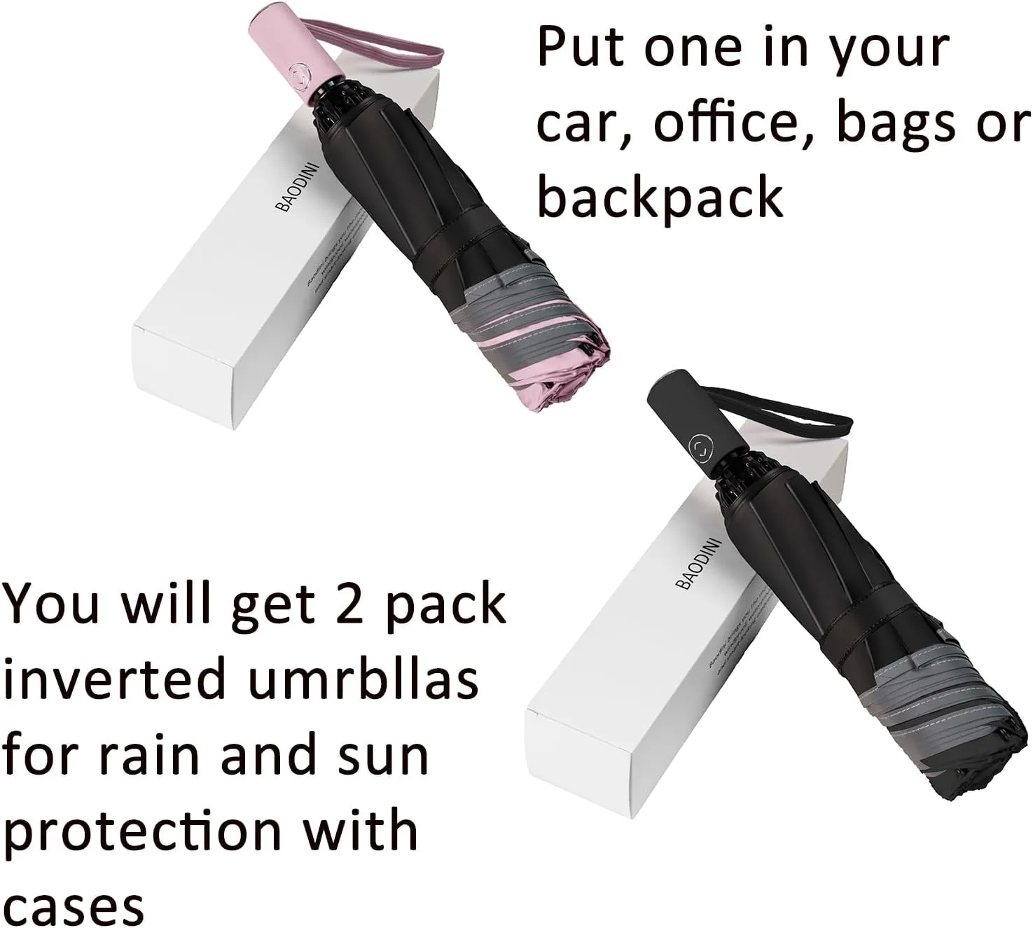 BAODINI Inverted UV Umbrella for Rain and Sun Medium Size UPF 50  Rverse Compact Umbrella Auto Open Close