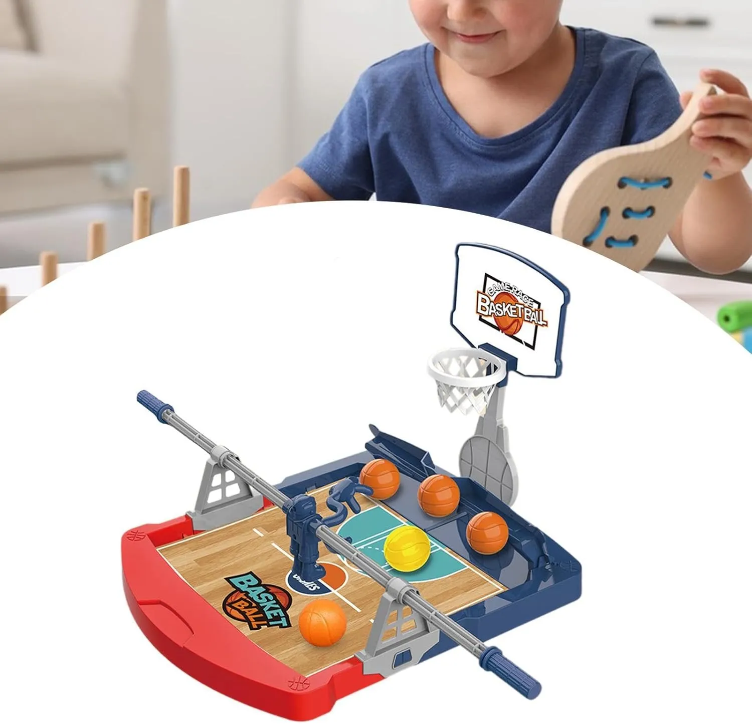 Basketball Desktop Toy Mini Basketball Game Fun Basketball Toy Table Basketball Games Set for Boys Girls Kids Birthday Gift, with 5 Balls