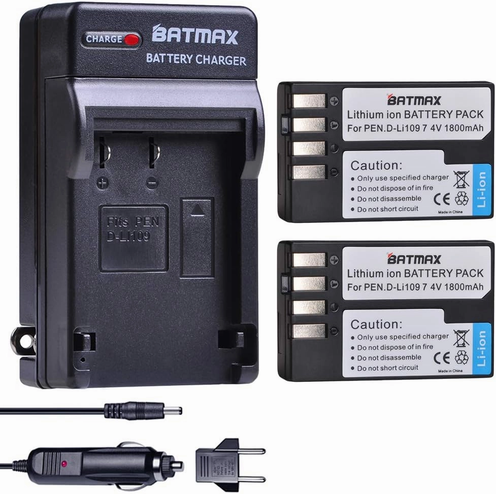 Batmax 2Pcs D-Li109 Battery   DC Charger for Pentax D-LI109 Pentax K-R K-30 K-50 K-500 KR K30 K50 K500 K-S1 K-S2 K-70 Camera Batteries