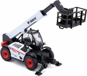 Bburago Die-Cast Bobcat TELEHANDLER with Working Man Platform - Replica Collectible Model Toy - 1:50 Scale, White