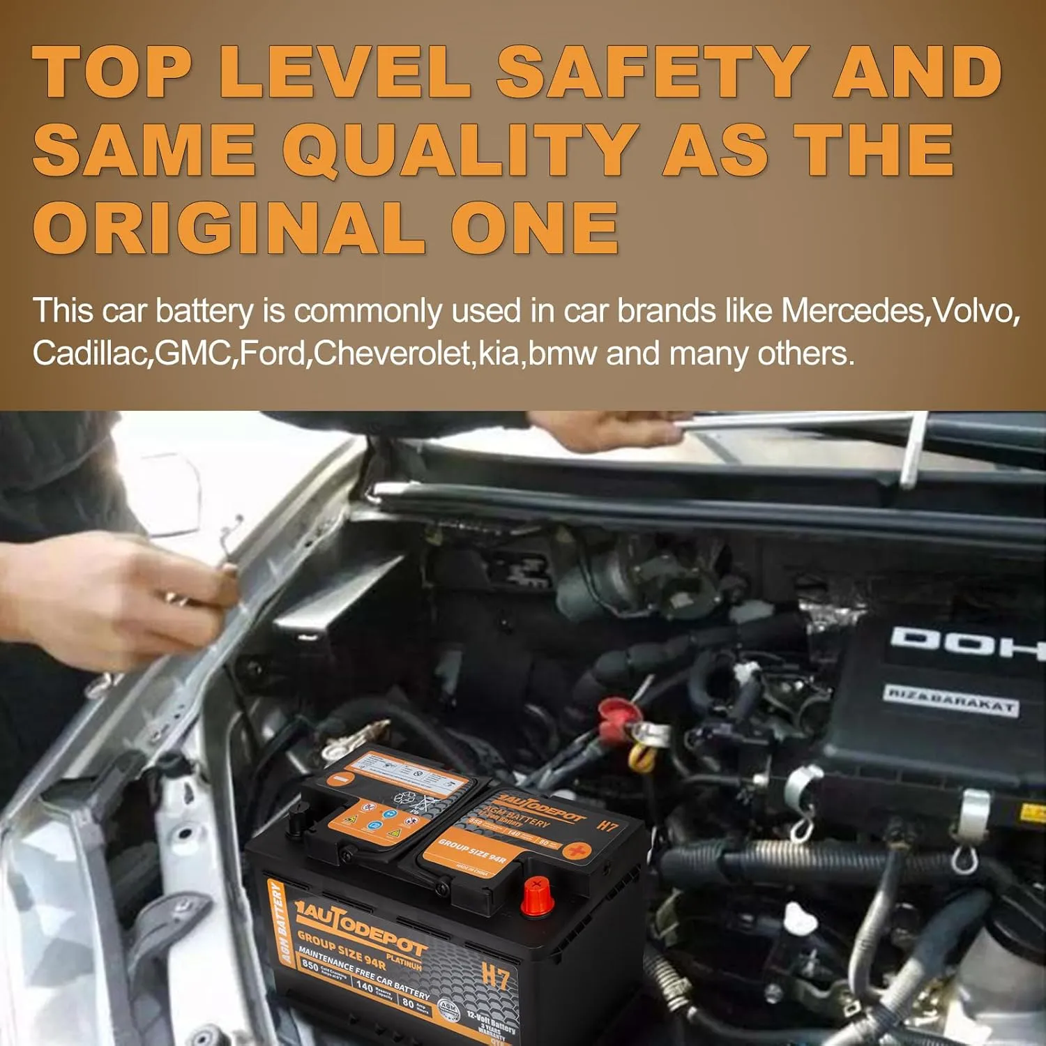 BCI Group 94R Car Battery, 12V 80Ah Size H7 Automotive Battery Premium Maintenance Free AGM Batteries, 850CCA, 140RC