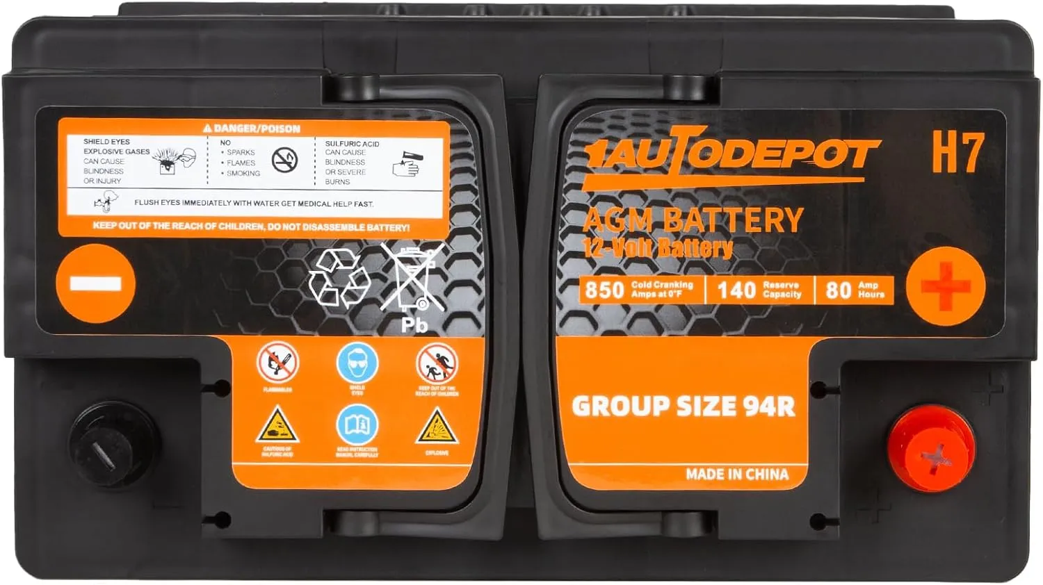 BCI Group 94R Car Battery, 12V 80Ah Size H7 Automotive Battery Premium Maintenance Free AGM Batteries, 850CCA, 140RC