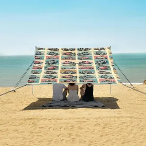 Beach Shade Tent with UPF50  UV Protection,Pop Art Artistic Retro Cars Lightweight Camping Sun Shelter for Outdoor,Camping Trips, Fishing, Backyard,Picnics,Easy Set Up and Carry 9x10.5 FT