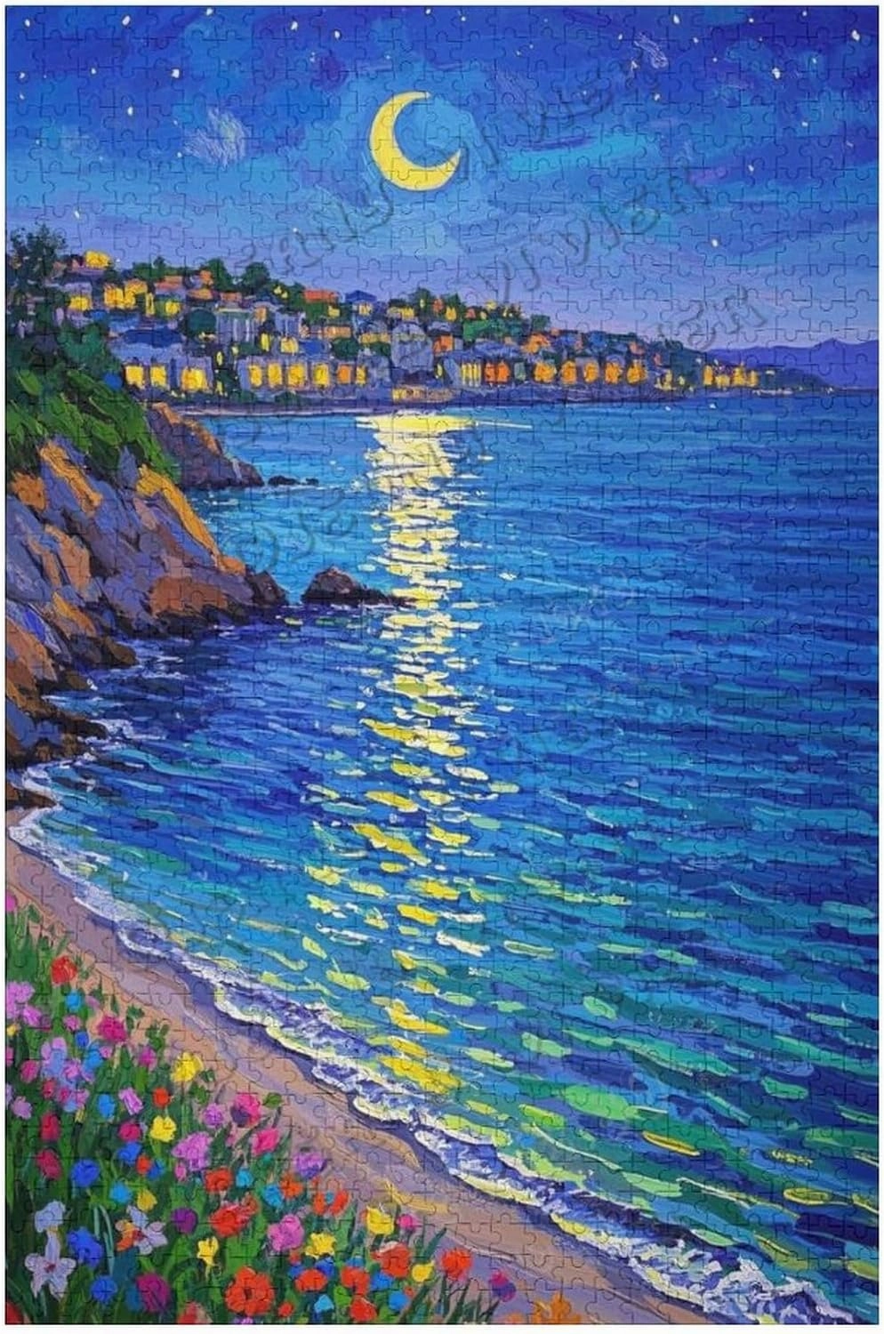 Beach Night View Jigsaw Puzzle 1000 Pieces – Premium Wooden Puzzle for Adults | Scenic Ocean & Moon Art | Stress-Relief & Engaging Brain Game | Gift Idea | 30" x 20"