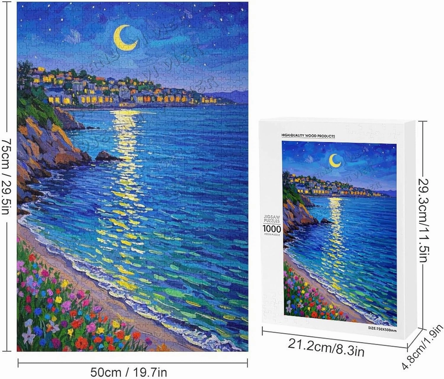 Beach Night View Jigsaw Puzzle 1000 Pieces – Premium Wooden Puzzle for Adults | Scenic Ocean & Moon Art | Stress-Relief & Engaging Brain Game | Gift Idea | 30" x 20"