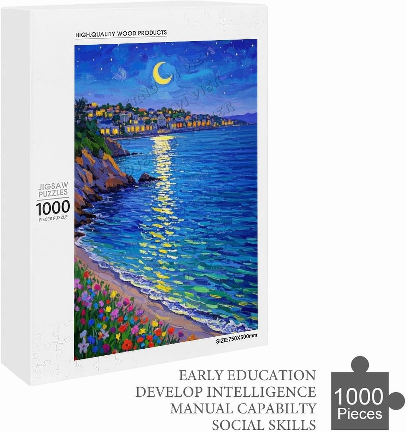 Beach Night View Jigsaw Puzzle 1000 Pieces – Premium Wooden Puzzle for Adults | Scenic Ocean & Moon Art | Stress-Relief & Engaging Brain Game | Gift Idea | 30" x 20"